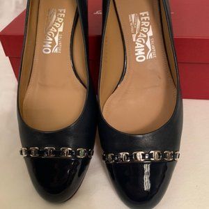 3cm Salvatore Ferragamo Navy Blue Block Pump Heel